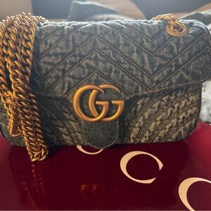 Limited Edition Gucci Denim Crossbody Bag with Gold Chain
